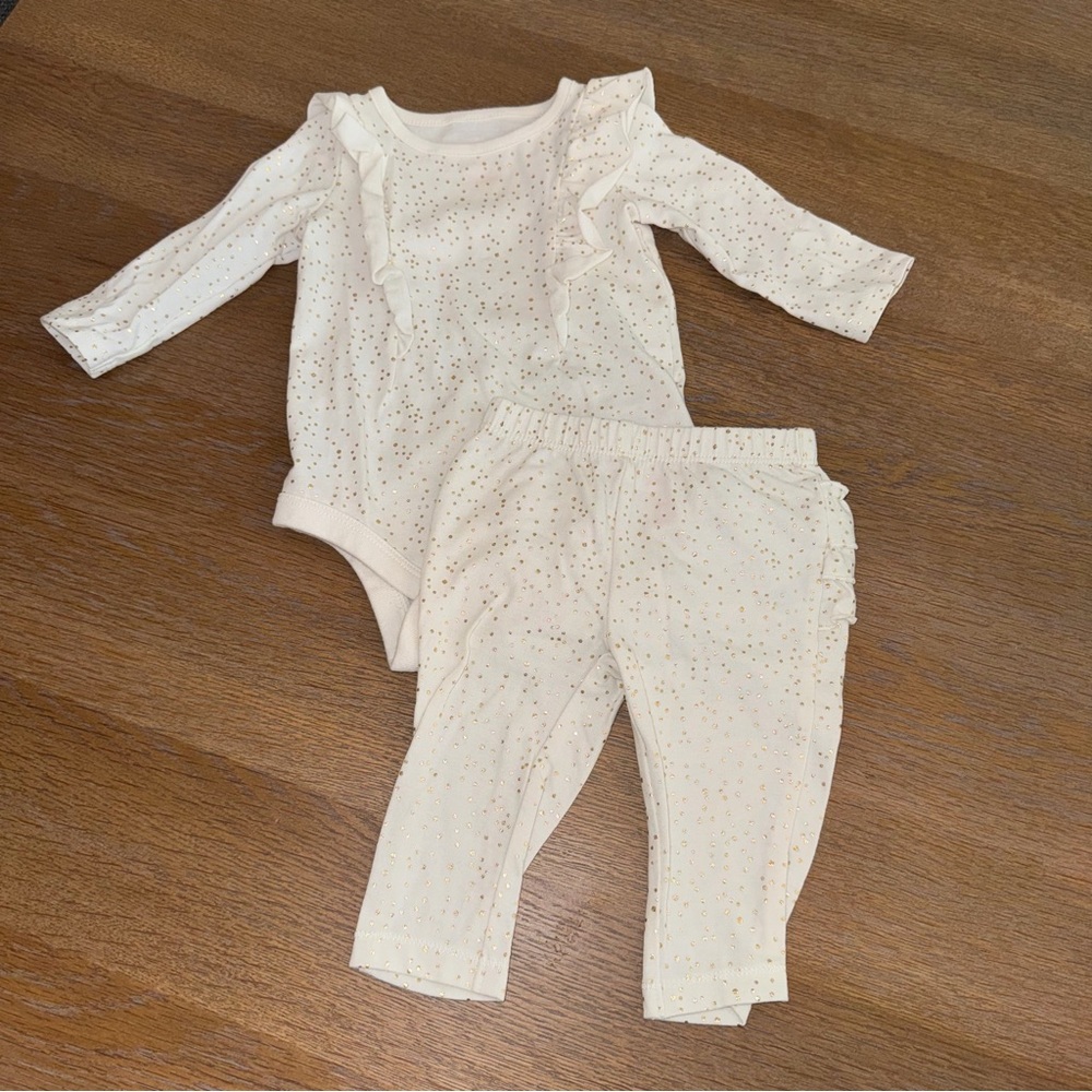 Cat & Jack Cream Baby Outfit with Gold Dots